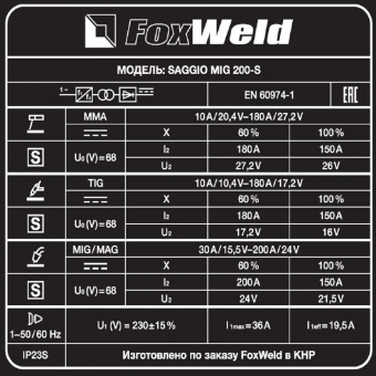 Сварочный полуавтомат Saggio Mig 200-S (пр-во FoxWeld/КНР)